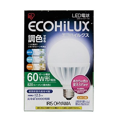 アイリスオーヤマ LEDボール球 E26口金 60W形相當 晝光色 下方向タイプ 密閉形器具対応 エコハイルクス LDG13-GT-V2